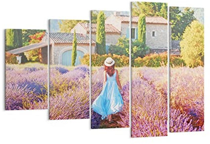 Mehrteilige Bilder auf Leinwand 150x100cm Leinwandbild Boho Heidekraut Frau Groß XXL Wanddeko Bild Schlafzimmer Set 5 teilige Wandbilder Dekoration Wohnzimmer Canvas Wand Kunstdruck Art EG150x100-4420