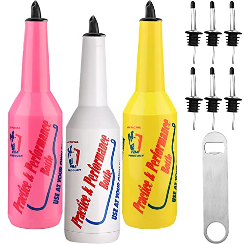 SuproBarware Flair Bottle Mix Color - Set di 3 shaker da cocktail, bottiglie di esercizio per barista, 750 ml (bianco, rosa, giallo)