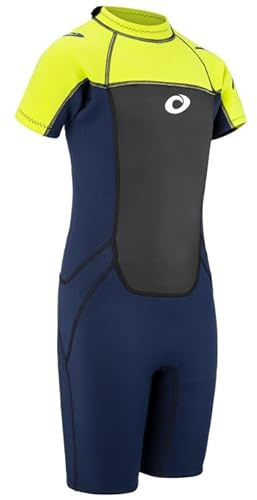 Osprey Origin 3mm Wetsuit, Kids Shortie Summer Wetsuit, Boys and Girls Short Sleeve Wetsuit Neoprene, Yellow, LX Tall