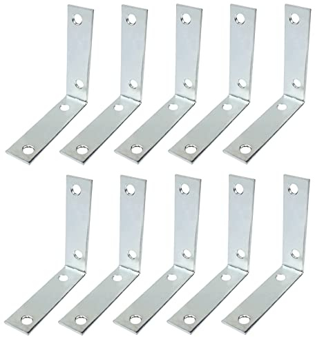 AERZETIX - C58913 - Set di 10 staffe di montaggio 60x60x15x1.5mm ad angolo retto - con 4 fori rotondi - montaggio rinforzo fissaggio mensole mobili legno - in acciaio zincato