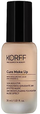 Korff Skin Booster Fondotinta Idratante 24h, Effetto Nude con Acido Ialuronico e Vitamina E, Texture Sottile e Setosa, Coprenza Bassa, Nude 05, Confezione 30ml