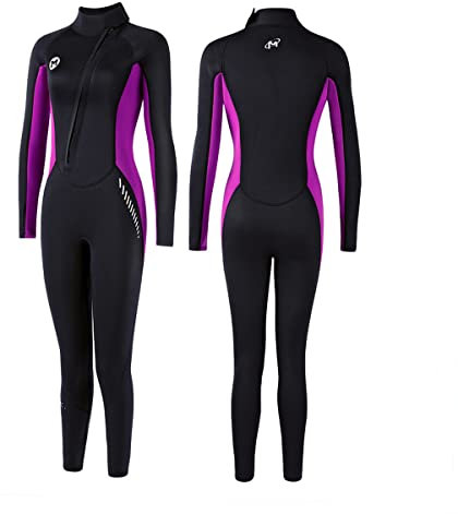 3mm Neoprenanzug Damen Neopren Tauchanzüge Ganzkörper Tauchanzug Lange Ärmel Lange Ärmel Nassanzüge Frontreißverschluss UV-Schutz Badeanzug zum Schwimmen Schnorcheln Tauchen Surfen,Purple,3XL