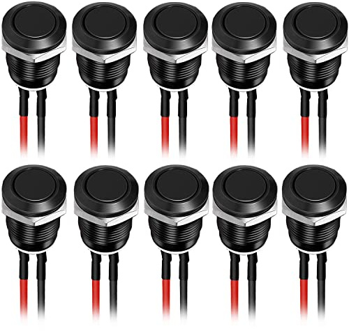 RUNCCI-YUN 10Pcs 2A 12V/24V/125V/250V 12mm Interruttore a Pulsante Interruttori a Pulsante momentaneo in Metallo Impermeabile SPST NO Interruttore momentaneo(testa piatta)