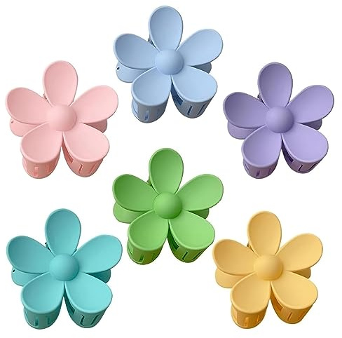 Haarklammer Blume, 6 Pcs Blumen Haarklammern Groß, Matte Einfarbig Mittelgroß Haarspange für Damen und Mädchen, Kunststoff Haarclips Haarspangen Haarschmuck für Frauen, 6 Farben