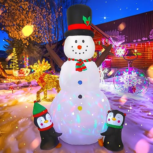 Vintoney Muñeco de Nieve Inflable Navidad 8FT/2,4 m con Luces LED giratorias – Decoración navideña Exterior Gigante, Adornos y Figuras de Navidad para jardín, Patio e inflables de Nieve