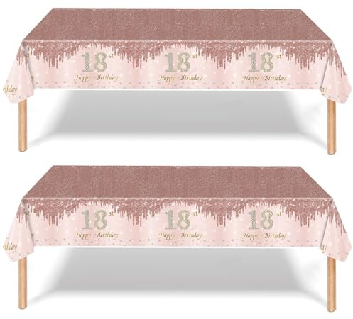 2 Stück Tischdecken 18. Geburtstag,Roségold Geburtstag Tischdecke Wasserdicht,Happy Birthday Tischdecke für Mädchen Frauen 18./30. Geburtstag Party,Picknick,Jubiläum Partyzubehör -137 * 274cm (18th)
