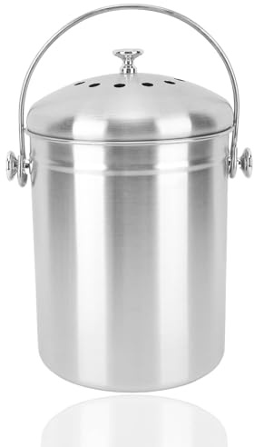 Poubelle à Compost, Composteur De Cuisine en Acier Inoxydable, Seau De Recyclage De Cuisine Rond avec Filtres Et Couvercle pour Déchets Alimentaires