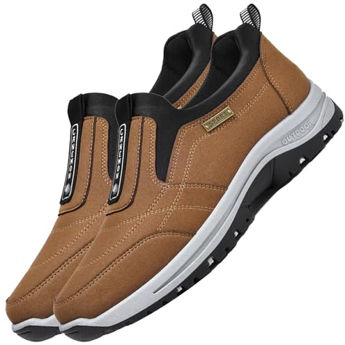 Aocase Chaussures de Marche orthopédiques pour Homme en Cuir Suédé résistantes à l'usure Respirantes et Bon Soutien de la voûte Plantaire de Course décontractées,Marron,45/275mm