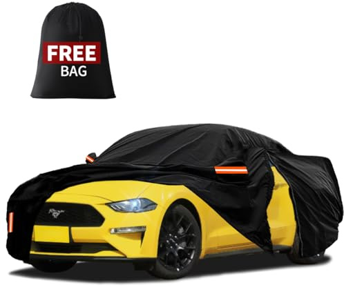 FiveFox Waterproof Car Cover Custom Fit for Ford Mustang 1964-2024 2025, for Chevy Camaro, Outdoor All Weather Full Exterior Cover Rain Sun Snow Protector Car Cover with Door Zipper