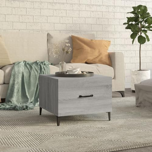 AUVYI Couchtisch mit Schublade Grau Sonoma 50x50x40 cm Holzwerkstoff&Metall Beistelltisch mit Schublade Wohnzimmertisch Konsolentisch Schublade Chautschtisch Sofatisch Sideboard