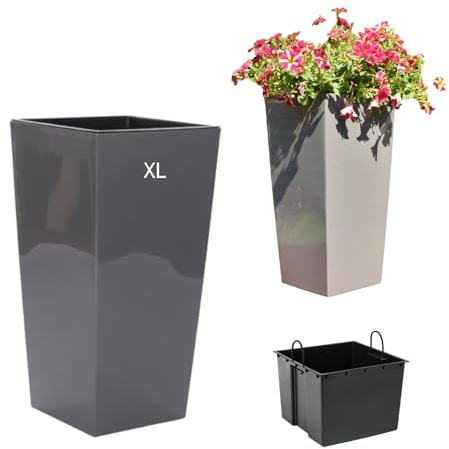 Übertopf Blumenkübel Blumentopf Hochglanz mit Einsatz (Anthrazit, XL-57cm)