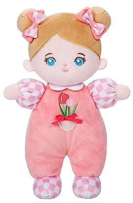 OUOZZZ Baby Puppe, Weiche Stoffpuppe mit Kleidung, Rosa Tulpe Mini-Puppe Kuschelpuppe für Kinder ab 3 Monaten - Baby Geschenk zur Geburt Mädchen Jungen, 25cm