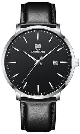 CHEETAH Minimalistische Uhren Herren, Analog Quarz 3 ATM wasserdichte Armbanduhr Herren mit Lederarmband, Datum Mode Sport Uhr für Jugendliche