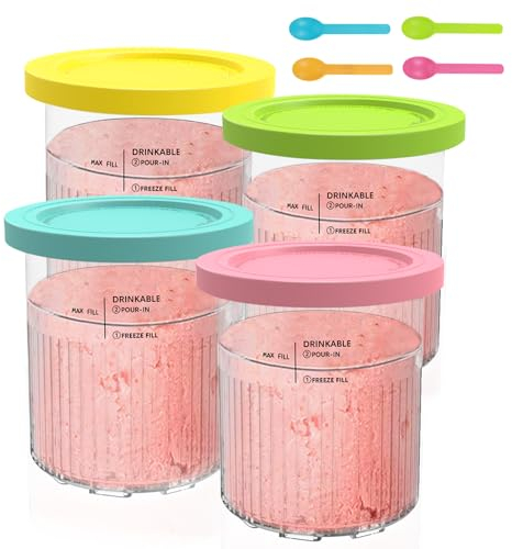 Hejo 4 Pcs Ice Cream Tubs for Ninja CREAMi Deluxe NC500 NC501 UK Series, 24 oz Pint Containers with Lid for Ninja Ice Cream Accessory Includes 4 Spoons