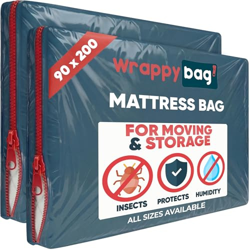 WRAPPYBAG – Custodia Protettiva Opaca in Plastica per Materassi – 5 Taglie Disponibili – Sacco Impermeabile e Antistrappo per Trasloco, Stoccaggio e Trasporto - 90x200 lotto di 2