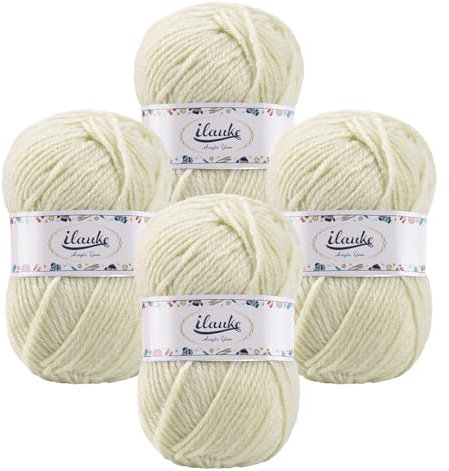 ilauke Häkelgarn 4er* 50g/Ball, Wolle zum Häkeln Weiche 100% Acrylwolle, Häkelwolle für Anfänger und Kinder, Handstrickgarne Babywolle zum Stricken Weich für Häkeln und Kunsthandwerk (Beige)