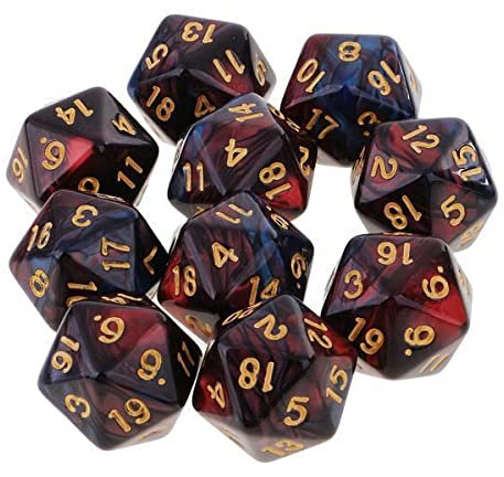 Luzhengyang Mehrseitiges D20-Würfel-Set, 10-teilig, polyedrische Würfel für DND-Rollenspiele, MTG-Würfel, zweifarbiges Acrylmaterial, 20-seitige Würfel, perfekt für Tischspiele und Bildung, 2 Stück