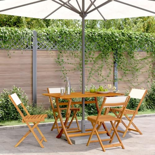 Homgoday Esszimmerstühle für Garten, Klappstühle, 4 Stück, weiß, cremefarben, Stoff und Holz, Stühle für den Außenbereich, Gartenmöbel, Terrassenmöbel