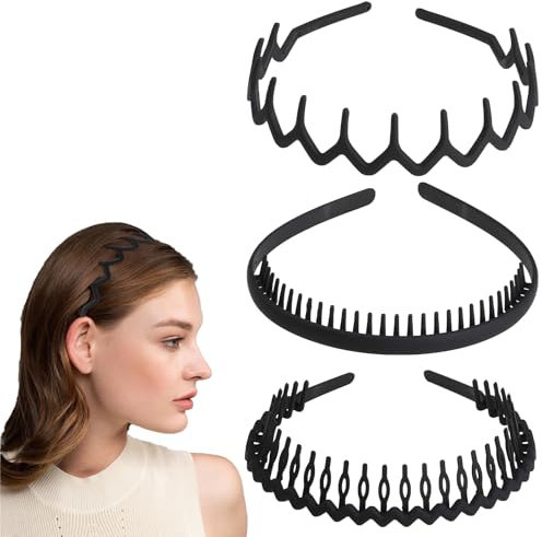 COMNICO Zickzack Haarreif 3 Stück Haifischzahn Haarkamm Kunststoff Rutschfestes Stirnband mit Gewellten Zähnen Haar-Accessoires Make Up Haarreif für Sport Fitness Tägliches für Damen Und Mädchen