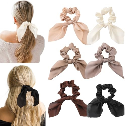 Glaudmeiss 6 PCS Small Silk Scrunchies, Hair Ties with Knotted Bows, Satin Hair Ribbons Elastic Hair Ties for Women Girls