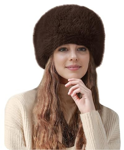 Lina & Lily Mütze Damen Winter aus Kunstfell (Dunkelbraun)