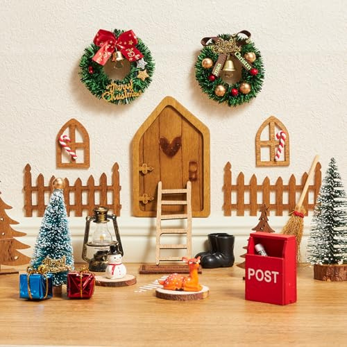 SKYVINWINE 27 Stück Wichteltür Weihnachten Set – Wichtel Zubehör Komplettset mit Miniatur Elfentür, Zaun & Deko für