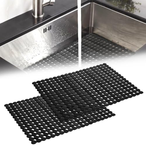 2er-Set Spülbeckenmatte, Spülbeckeneinlage 30x40 cm, Spülbeckenmatte Zuschneidbar, PVC Spülbecken Schutzmatte, Gegen Kratzer, Küchenspüle Matte für Edelstahl/Keramik Spülen (Schwarz)