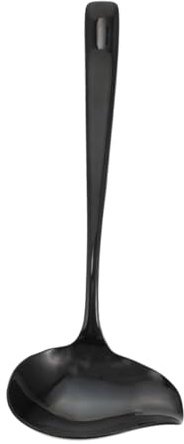 MAGICLULU Mestolo Per Salsa in Acciaio 304 Con Beccuccio Versatore, Cucchiaio Da Zuppa Nero a Manico Lungo, Utensile Da Portata Versatile Per Cucina, Facile Da Pulire, Per Servire Salse e Condimenti