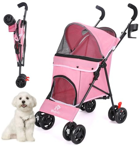 Passeggino 3 in 1 per cani e gatti di piccola taglia, passeggino pieghevole a 4 ruote, rete traspirante, grande capacità, facile da trasportare (rosa)