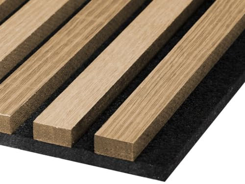 HPFloor Akustikpaneele Holz 240x60 Wand Holzpanele 2er Set Wandpaneele Lamellenverkleidung Wandverkleidung aus Holzfunier Eiche Natur, Filz schwarz, geölt Oak
