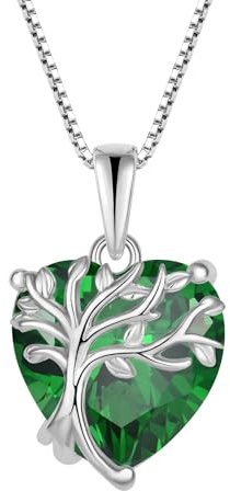 FJ Collana Albero della Vita Argento Sterling 925 Collana Cuore Ciondolo Pietre Portafortuna Gioielli per Donna