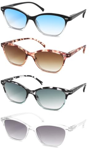 MODFANS Un Pack de 4 Gafas de Lectura Mujer Gafas de Sol,Anti Luz Azul,Lente Clara,Vision Clara,Ligeras Comodas,Colores Mezclados