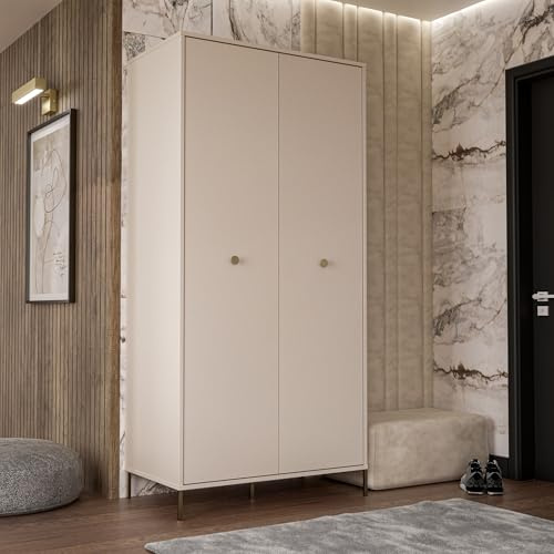 Forte SALVATRICE Kleiderschrank 95, Eleganter Schrank mit 2 Drehtüren und Einlegeboden, Holzwerkstoff, Weiß, 93,7 cm breit, 195,2 cm hoch, 55,8 cm tief