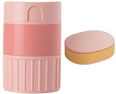 KANLVU Tablettenteiler Und Zerkleinerer, Tabletten Teiler Für Kleine Und Große Pillen 4-In-1 Tablettenschneider Mit Medikamentenaufbewahrung Zum Schneiden Von Pillen, Vitamine(Pink)