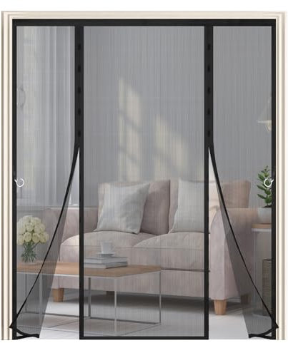 Zanzariera Magnetica Porta,Doppia Apertura Laterale,Tenda Zanzariera Porta Finestra 190x250cm,Tenda Calamita Zanzariere,Si Chiude da Sola,Ideale per Porte da Balcone,Cantine,Terrazze,Nero