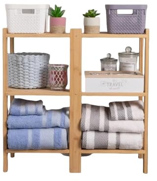 LEKE GO Mueble bajo Lavabo con pie con 3 estantes de bambú Natural nordico de 60x30x60 cm, Ideal para baño