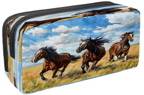 VAPOKF Trousse à crayons avec fermeture éclair pour garçons et filles, fournitures scolaires et de bureau, cheval aquarelle court sur la prairie, multicolore, 2.3x8.2x3.9in/6x21x10cm, Trousse à