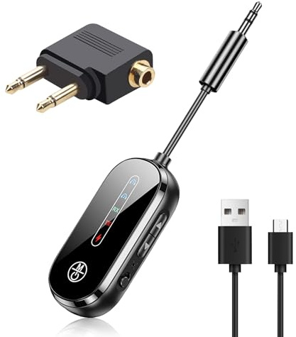 2 in 1 Bluetooth 5.3 Transmitter Receiver with 3.5mm Aux Audio Jack, Dual Pairing Airplane Bluetooth Adapter Low Latency Noise Reduction Suitable for AirPods Headphones Tablets Speaker Car