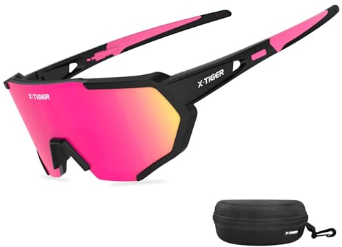 X-TIGER Fahrradbrille, Herren Damen Polarisierte Sportbrille, UV400-Schutz | Robuster TR90 Rahmen, mit montierbarem Brillenband & Ohrhaken Sonnenbrille Outdoor/Radfahren/Laufen/Autofahren/Angeln/Golf