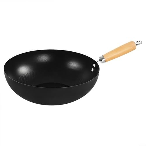 CWOQOCW Padella wok antiaderente, padella, pentole da cucina in ferro con manico in legno per cucinare a casa (26 cm)