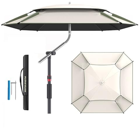 IMUNKT Carré Parasol De Pêche Parasol De Plage pour Pêcheur, 2/2.2/2.4/2.6m, Grande Surface De Parapluie, Protection Contre Le Vent, Beige(8ft/240cm)