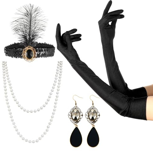 Gjinxi 1920er Flapper Set, Kostümzubehör Stirnband Kopfschmuck für Damen Halloween Party Cosplay