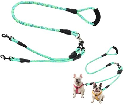 Peufcmi Correa Doble para Perros | Correa Doble Mascota para Paseo Canino,Empuñadura Ergonómica Seguridad Antienroscamiento para Razas Pequeñas Medianas Grandes Adiestramiento Paseo Mascotas