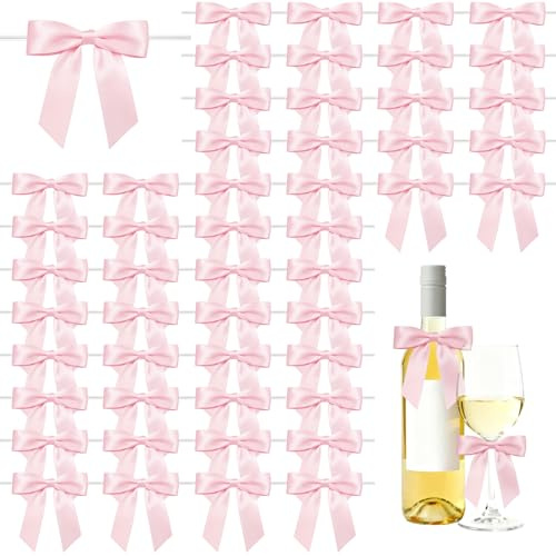 Bellanova 50 Stück Geschenkschleifen mit Draht 9 × 9 cm Rosa | Fertige Dekoschleifen mit Klarem Bindedraht für Geschenkboxen, Backverpackungen und Partys