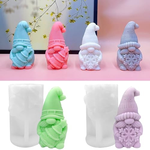 Stampi in Silicone per Candele,2 Pezzi Stampo per Candele Gnomo,3D Stampi per Candele Natalizie,Silicone Stampo Gnomo Nano,Stampo Per Candele Natalizie,per la Produzione di Candele,Pietre Aromatiche