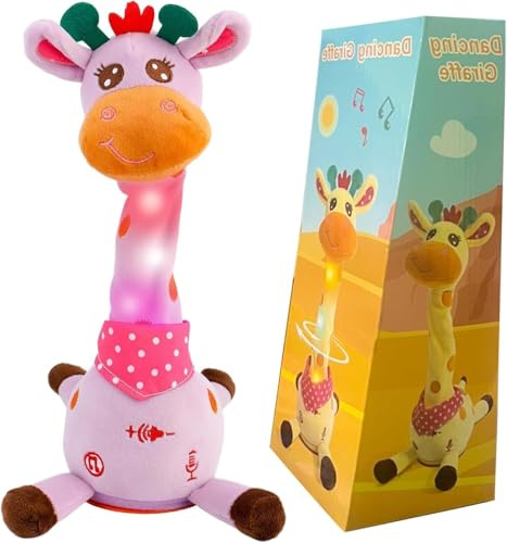 seOSTO Jirafa Bailarín Morada, Peluche Que Baila y Repite Voz | Jirafa Bailarina Parlanchin,con Canciones Volumen Ajustable, Cactus Bailarin Juguetes Bebes Regalos para Niños