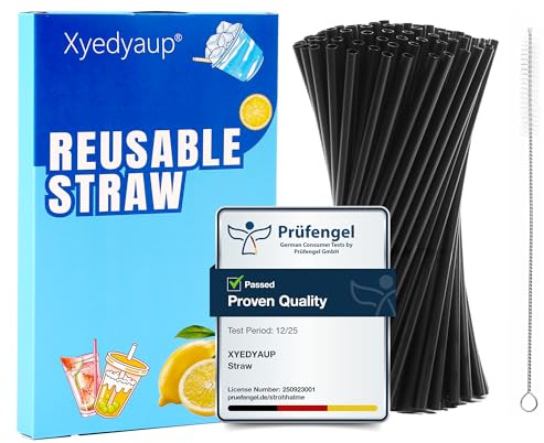 Xyedyaup 50 Pcs strohhalme Wiederverwendbar Trinkhalme 220mm × 7mm Strohhalm Cocktails Reinigungsbürste schwarz