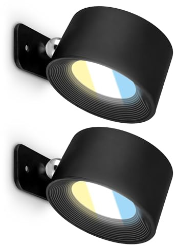 BRILONER - 2er-Set Wandleuchten ohne Stromanschluss mit Akku, magnetisch abnehmbar, 360 Grad drehbar, dimmbar, CCT, Wandleuchte Innen, Wandlampe, Bettlampe, Lampe Bett, Leselampe, 9x7,5x4cm, Schwarz