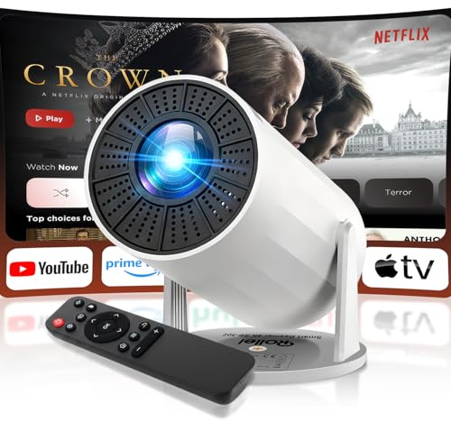 Proyector Portatil 4K SB-502 Rollei, Miniproyector 4K con Auto Keystone 210° Rotation Video Projector Casa Soporte Android 11/WiFi 6/BT 5.4 con Pantalla, Proyector-Portatil-4K-Mini-Projector