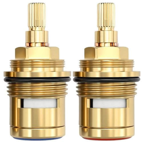 MospdyGear 2 PCS 3/4 Ceramic Disc Cartridge Replacement, 57MM 20 Teeth Solid Brass Hot and Cold Tap Valve Insert
